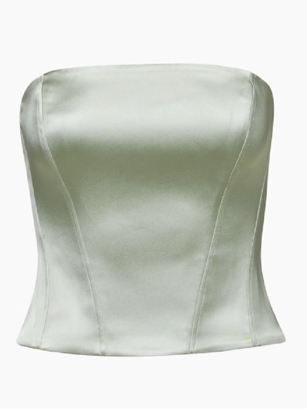 𝗡𝗘𝗪: Aritzia Satin Strapless Crop Top in Pale Sage